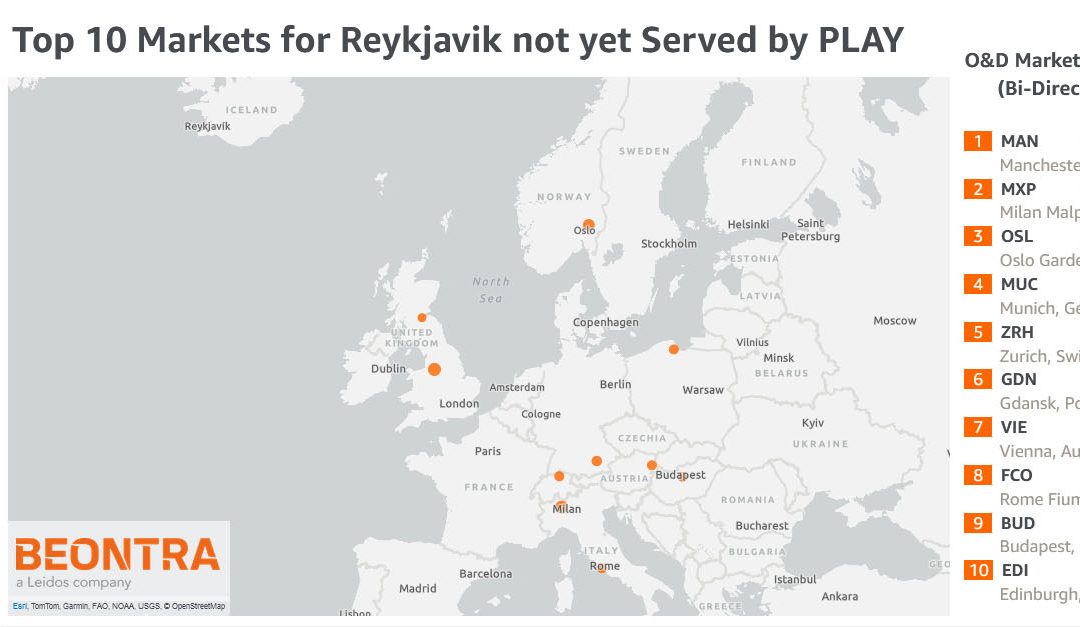 Top 10 European Markets for Reykjavik not yet served by Play